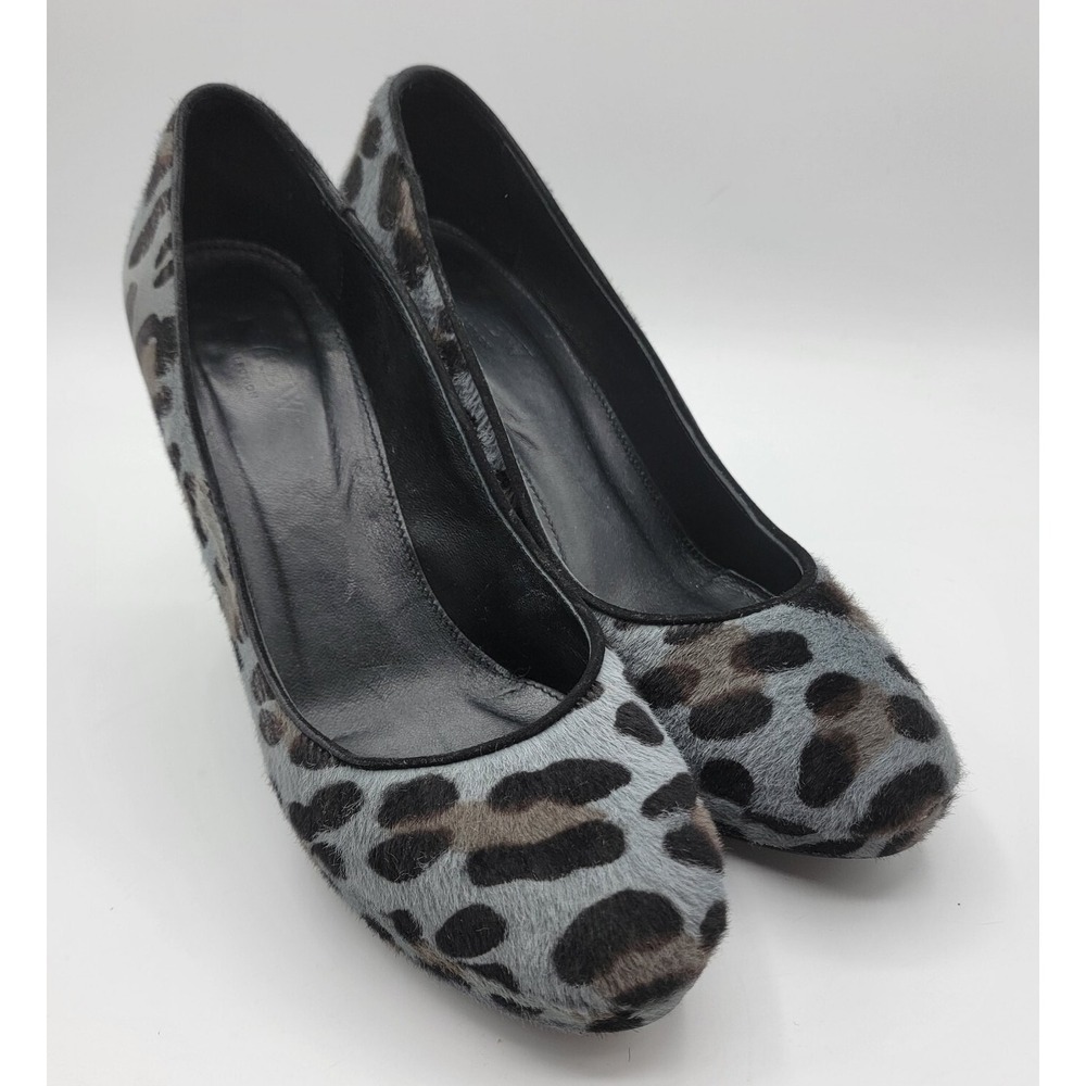 J.Crew Collection Pia Shoes Heels Size 7.5 Blue Leopard Calf Hair Round Toe Y2K